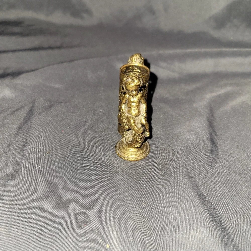 Vintage Brass cherub lipstick holder from the 1940's Vanity Cosmetics Beauty